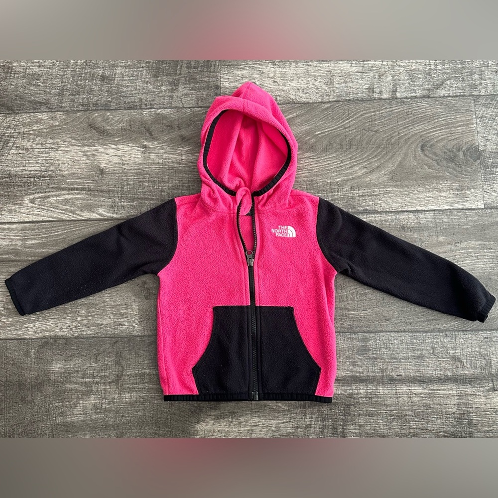 North Face zip up lightweight black and pink fleece. 18-24 month.